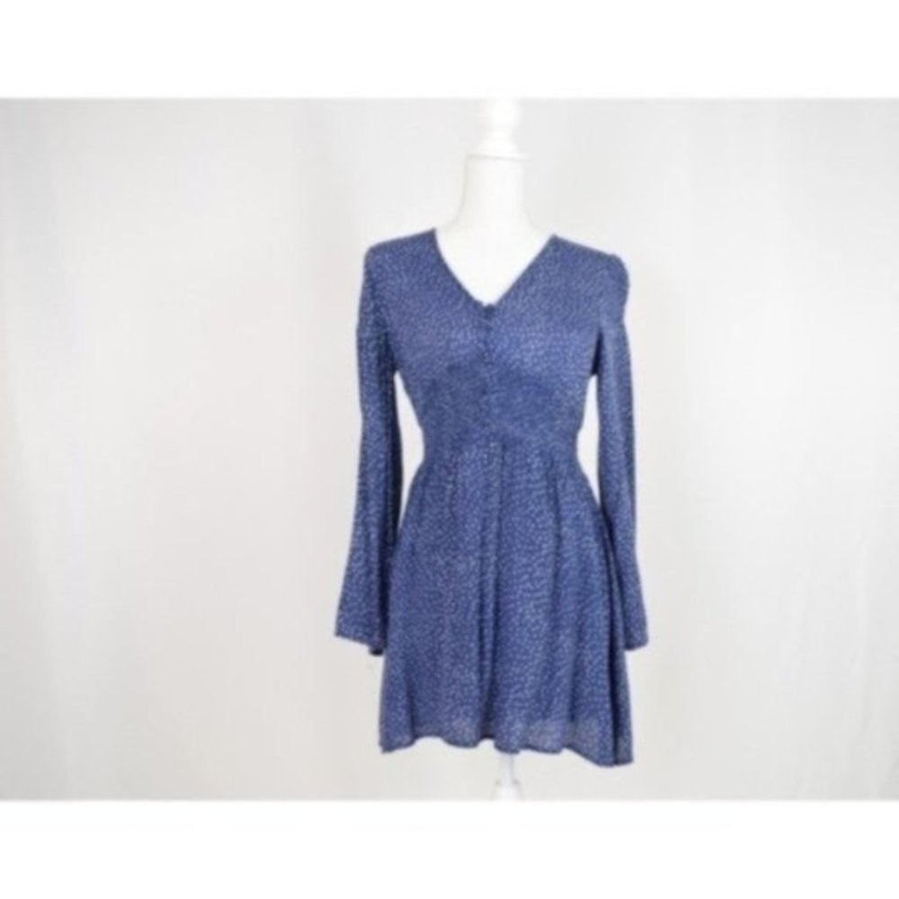 En Creme Floral Print Short Dress, Blue, Size XS
